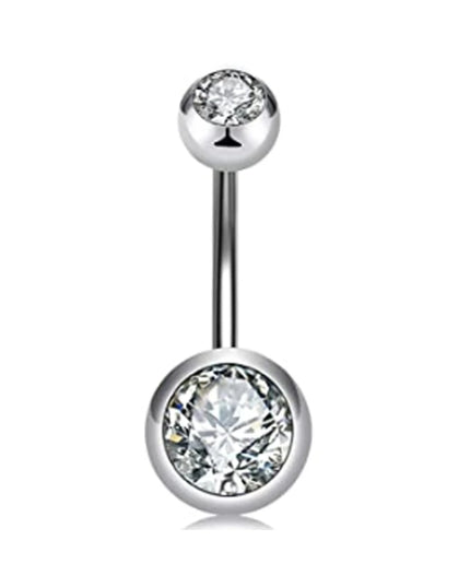 WKOUD 4Pcs Sexy Dangling Navel Belly Button Ring 14G Double Round Cubic Zirconia 316L Surgical Steel Belly Piercing Jewelry