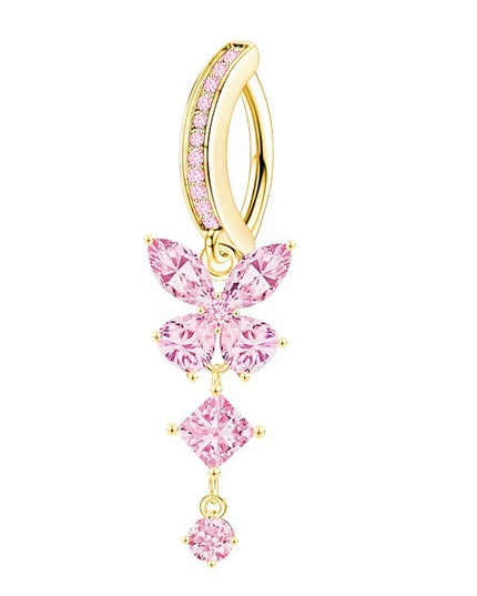 Pink Butterfly Belly Button Piercing Jewelry Women Cz Navel Barbell Fashion Crystal Reverse Curved Belly Rings Piercing Ombligo