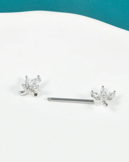 1pair Nipple Piercing Stainless Steel Nipple Rings CZ Butterfly Heart Nipple Barbell For Women Girls 16G Body Piercing Jewelry