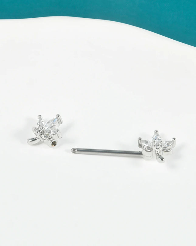 1pair Nipple Piercing Stainless Steel Nipple Rings CZ Butterfly Heart Nipple Barbell For Women Girls 16G Body Piercing Jewelry