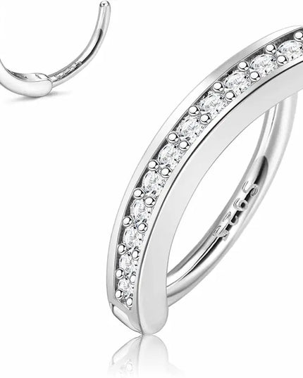 18K Gold Plated Belly Button Rings for Women 925 Sterling Silver Belly Button Ring Curved CZ Clip-on Belly Ring Piercing Jewelry