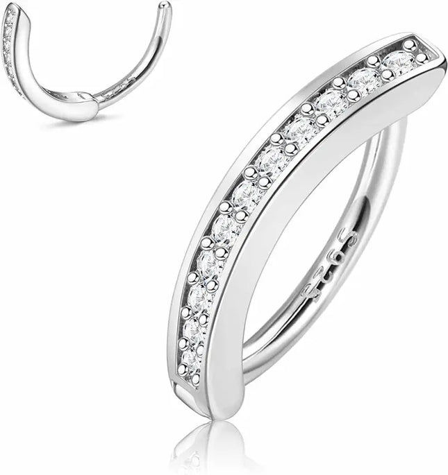 18K Gold Plated Belly Button Rings for Women 925 Sterling Silver Belly Button Ring Curved CZ Clip-on Belly Ring Piercing Jewelry