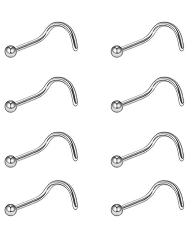 8PCS Nose Rings For Women Men Hypoallergenic 304 Surgical Stainless Steel L Shape Nose Screw