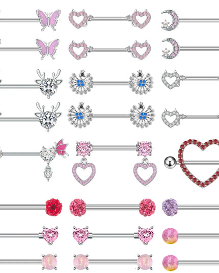 A Pair Cute Heart Dangled Nipple Piercings Barbell for Women Pink Color Moon Butterfly Shaped Sexy Nipple Rings Shield Bar Sets