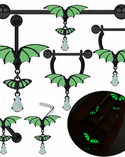 Luminous Bat Belly Button Ring Umbilical Stud Navel Ornament Animal Drop Nipple Ring Luminous Earring Tragus Piercing Jewelry