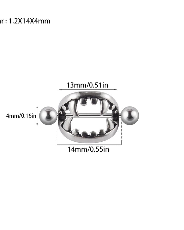 1/2PCS Punk Teeth Nipple Rings Shield Cover Barbell Nipple Piercings for Women Sexy Teeth Body Piercing Jewelry
