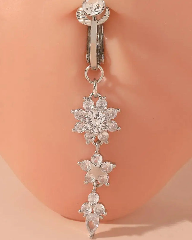 Clip On Belly Button Ring Fashion Navel Piercing Flower Pendant Belly Button Rings Belly Piercing Body Jewelry Sexy Dangle