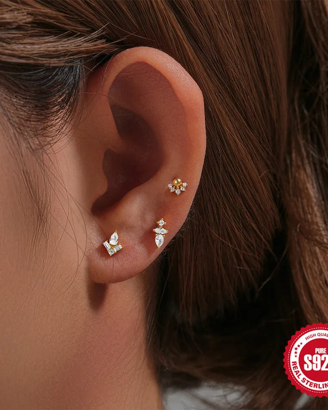 CANNER 1PC 925 Sterling Silver Flat Bottom Piercing Earring for Women Exquisite Crown Ear Studs Cartilage Earring Fine Jewelry