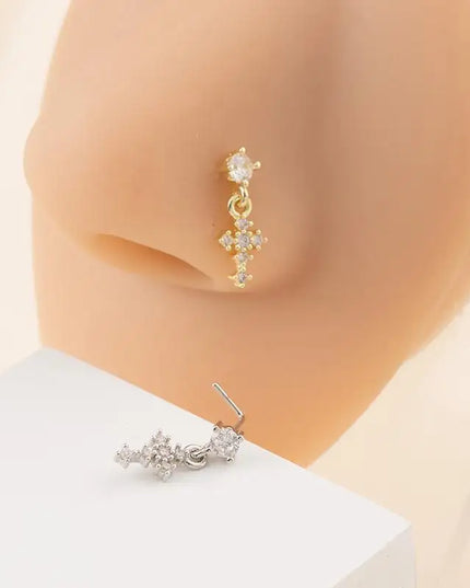 Dangle Nose Rings For Women Cross Zircon Nose Piercing Jewelry L Shape Nose Studs Body Jewelry Accessories