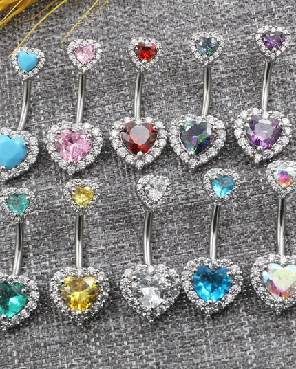 Double Heart-Shaped Zircon Belly Button Ring Woman Stainless Steel Navel Ring for Girl Fashion Sexy Body Piercing Jewelry Gifts