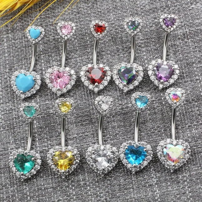 Double Heart-Shaped Zircon Belly Button Ring Woman Stainless Steel Navel Ring for Girl Fashion Sexy Body Piercing Jewelry Gifts