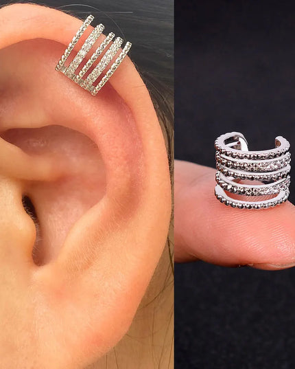 1Piece Zircon Charming Clip On Earrings Ear Cuff Without Piercing Women Geometric C Shape Earscreen Earcuffs Wrap Climb Earring