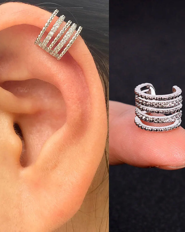 1Piece Zircon Charming Clip On Earrings Ear Cuff Without Piercing Women Geometric C Shape Earscreen Earcuffs Wrap Climb Earring