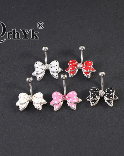 1Pc Stainless Steel Bow Piercing Fake Belly Button Ring Body Jewelry Ornaments For Women Simple Fashion Bow Belly Jewelry
