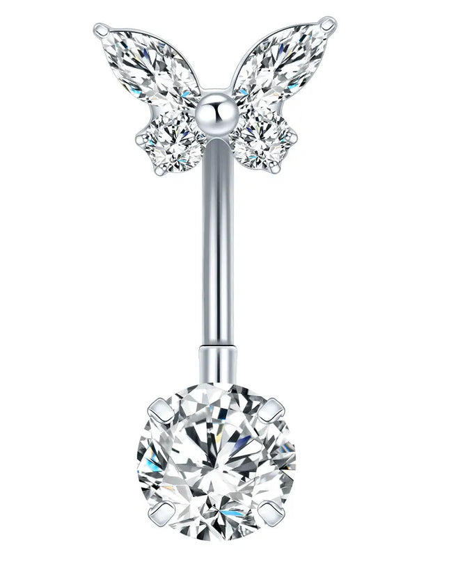 1Pc Titanium Belly Button Piercing Ring for Women CZ Heart Butterfly Dangle Navel Ring Belly Piercing Body Jewelry