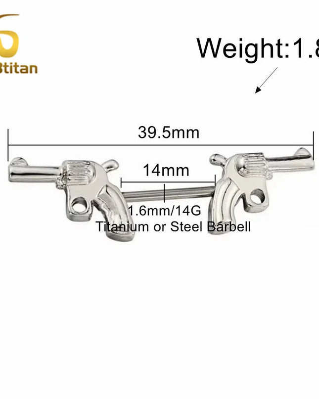 2pcs Gun Surgical Piercing Nipple Rings for Women Men 14G Titanium Steel Industrial Barball Nipple Piercing Sexy Body Jewelry