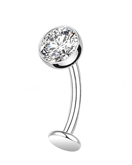 14G G23 Titanium Curved Belly Button Ring with White Zirconia Flat Implantable Navel Jewelry Elegant Pin-Type Piercing Accessory
