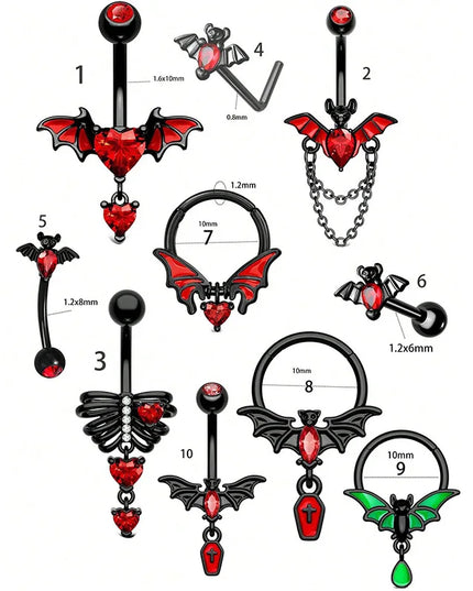 1-8Pcs Belly Button Rings for Women Steel Nipple Piercing Halloween Nose Rings Industrial Barbell Cartilage Earrings Stud Septum