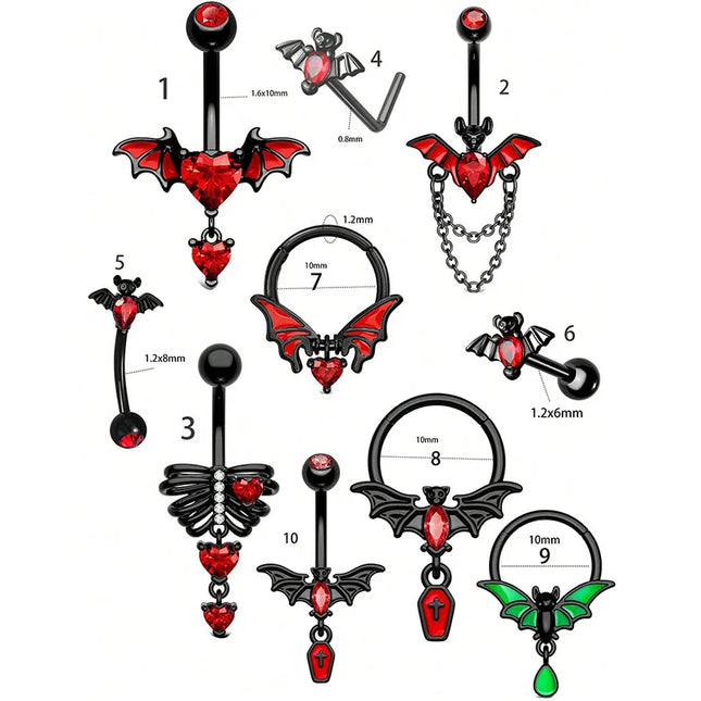 1-8Pcs Belly Button Rings for Women Steel Nipple Piercing Halloween Nose Rings Industrial Barbell Cartilage Earrings Stud Septum