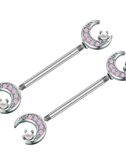 A Pair Cute Heart Dangled Nipple Piercings Barbell for Women Pink Color Moon Butterfly Shaped Sexy Nipple Rings Shield Bar Sets