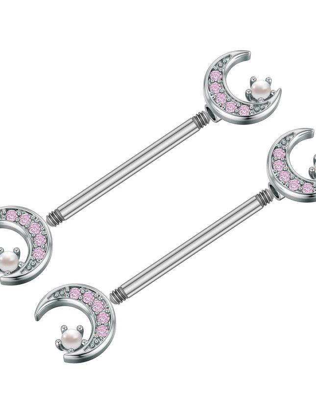 A Pair Cute Heart Dangled Nipple Piercings Barbell for Women Pink Color Moon Butterfly Shaped Sexy Nipple Rings Shield Bar Sets