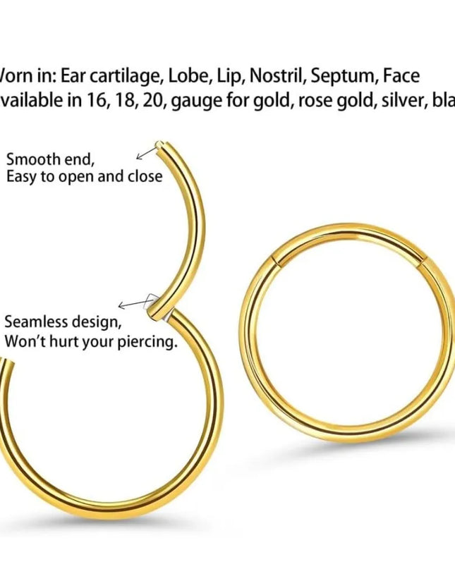 6Pcs/lot Stainless Steel Nose Ring Body Clip Hoop for Women Men Cartilage Piercing Segment Nose Hoop Septum Clicker Lip Ear Ring