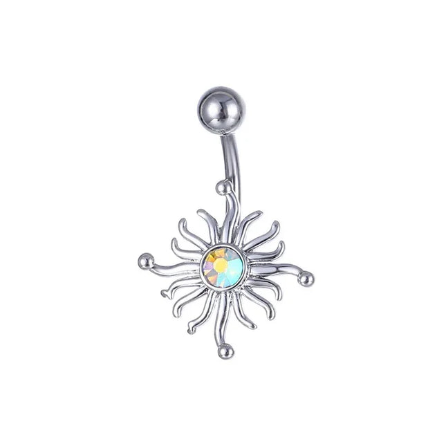 Dainsty Dangled Belly Button Rings Surgical Steel 14G Bar Navel Piercing Ring Crystal CZ Bee Flower Heart Belly Ring Ear Jewelry
