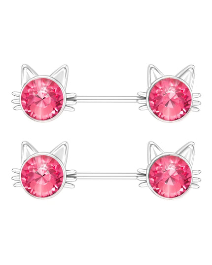 2pcs Lettering Sexy Nipple Piercing Jewelry Buttefly Cat Flower Dangled Stainless Steel Nipple Rings for Women Girls 1.6*16mm