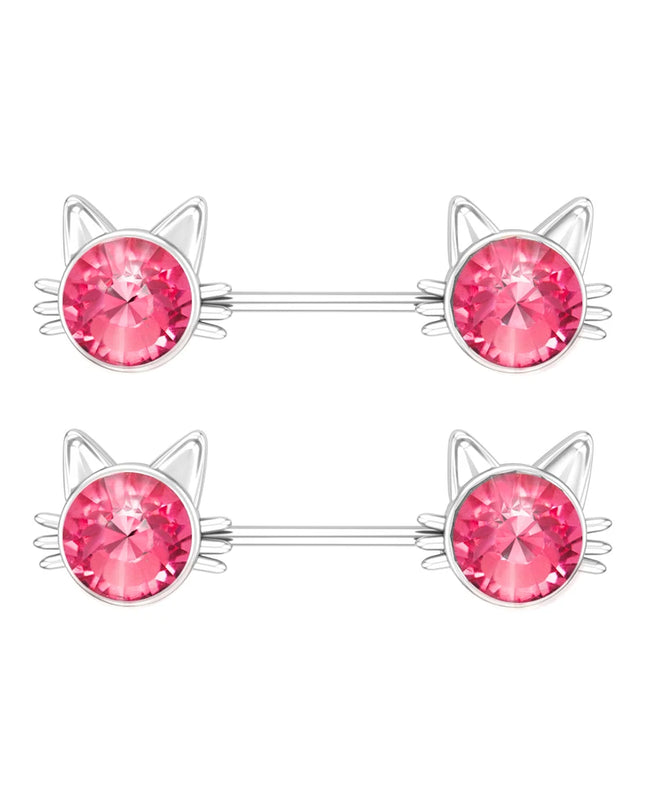 2pcs Lettering Sexy Nipple Piercing Jewelry Buttefly Cat Flower Dangled Stainless Steel Nipple Rings for Women Girls 1.6*16mm