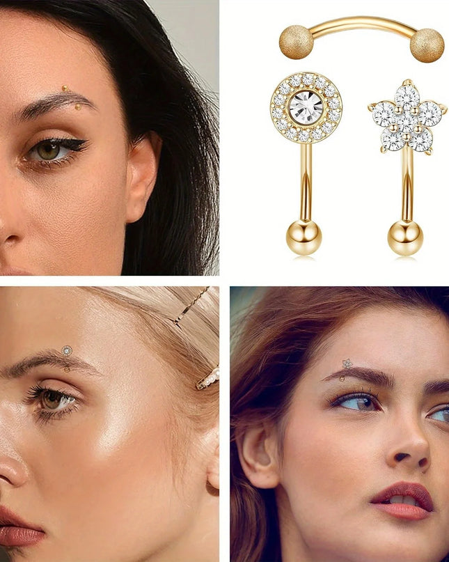 Drperfect Piercing Jewelry 16G Surgical Steel  Curved Barbell Eyebrow Rings Lip Belly Button Piercing Heart Moon Earrings
