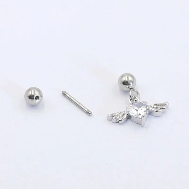 1Pc Angel Wings Helix Piercing Ear Lobe Daith Rook Tragus Cartilage Piercing Heart Cz Earring Conch Tragus Stud  Stainless Steel