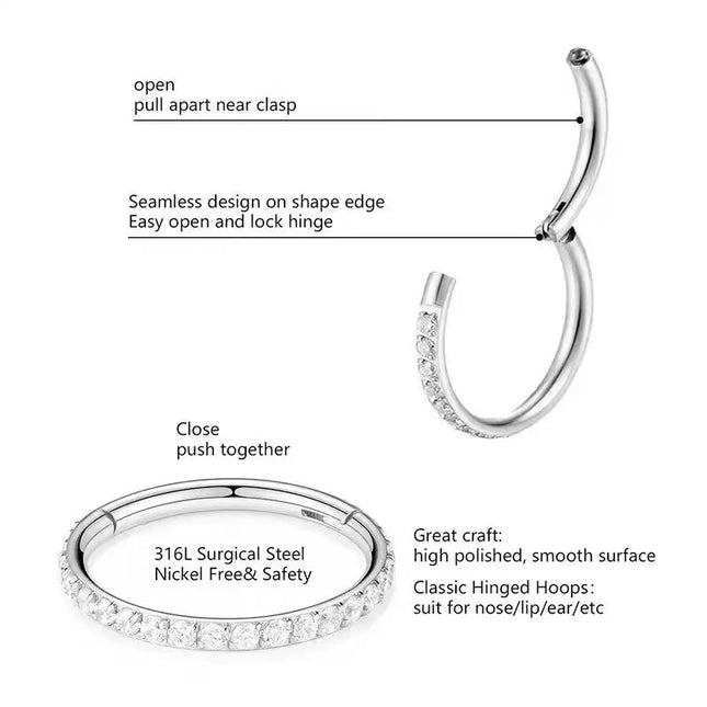 2PCS Nose Rings Hoops, 316L Horseshoe Threadless Nose Rings, Septum Clicker Daith Tragus Helix Rook Eyebrow Lip Piercing Jewelry