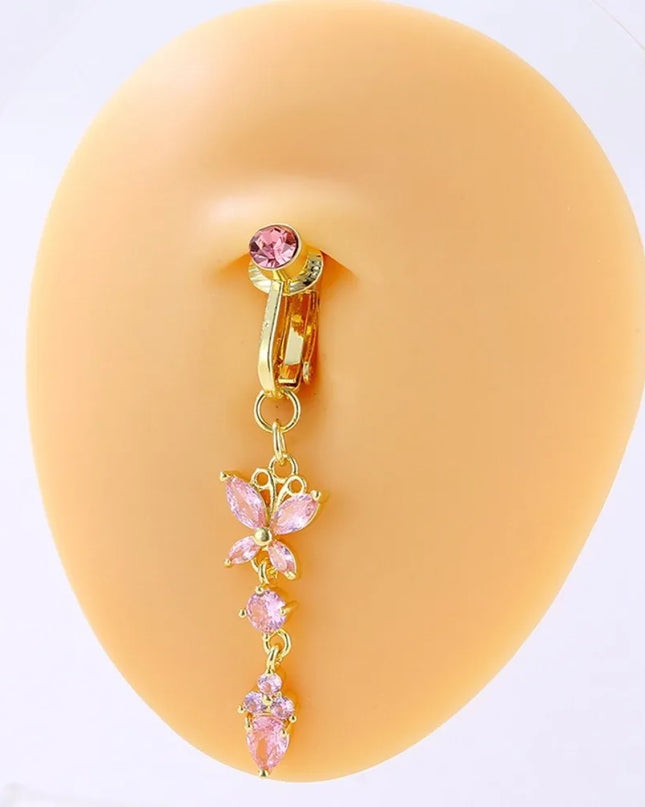 Butterfly Design Clip on Belly Button Zircon Copper/alloy Material Belly Button Rings Non Piercing Navel Rings Fashion Accessory