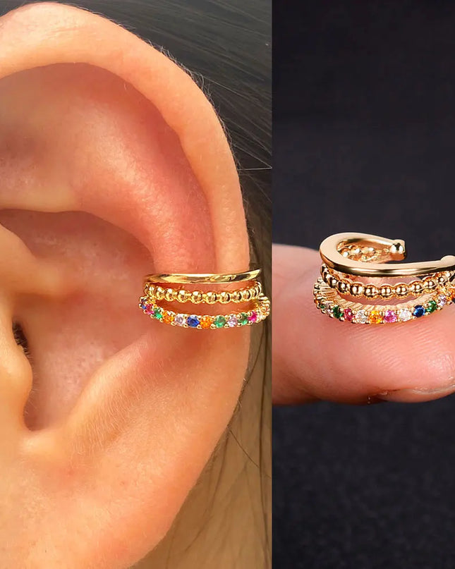 1Piece Zircon Charming Clip On Earrings Ear Cuff Without Piercing Women Geometric C Shape Earscreen Earcuffs Wrap Climb Earring