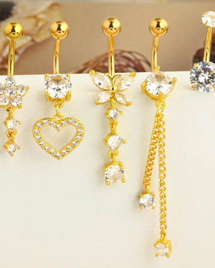 Dangle Belly Button Rings, 14G 316L Stainless Surgical Steel Cubic Zirconia Butterfly Heart Navel Ring Piercing Jewelry Barbells