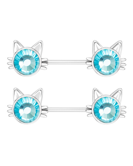 2pcs Lettering Sexy Nipple Piercing Jewelry Buttefly Cat Flower Dangled Stainless Steel Nipple Rings for Women Girls 1.6*16mm