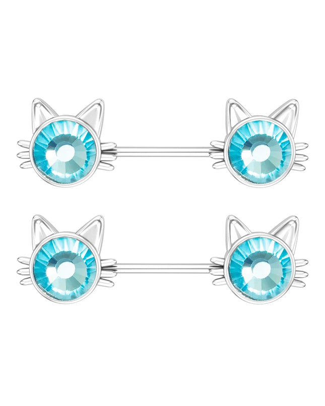 2pcs Lettering Sexy Nipple Piercing Jewelry Buttefly Cat Flower Dangled Stainless Steel Nipple Rings for Women Girls 1.6*16mm