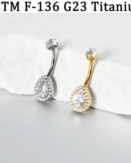 1PC Sexy Exquaisite Waterdrop Full Zirconia Paved Belly Button Ring 14G G23 Impalnt Titanium Internal Thread Navel Belly Ring