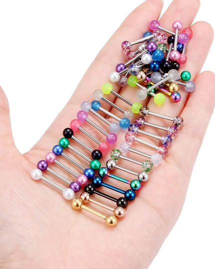 48 Pcs/2 Pcs Nipple Ring Tongue Ring Surgical Steel Straight 14G Barbell Piercing Jewelry 12MM 14MM 16MM Women's and Men's Glow