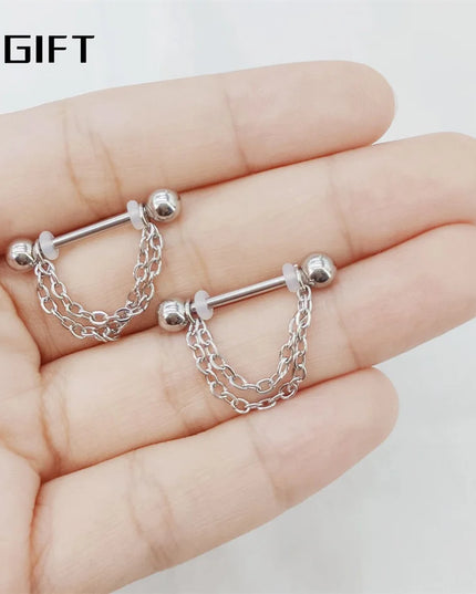 2pc Titanium Nipple Piercing Rings Dangle Chain 16G 14G 12-22mm G23 Nipple Barbell For Women Girls Men Body Jewelry Accessories