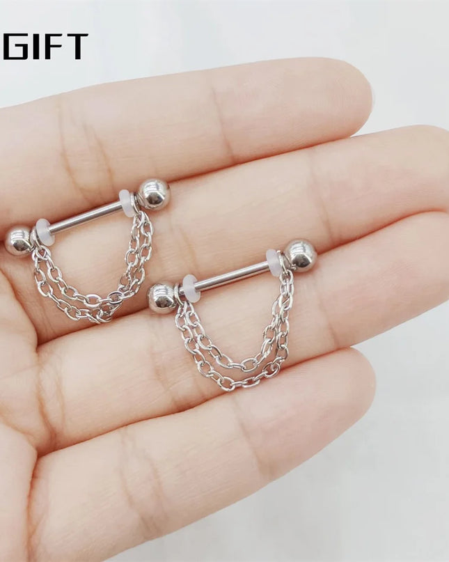 2pc Titanium Nipple Piercing Rings Dangle Chain 16G 14G 12-22mm G23 Nipple Barbell For Women Girls Men Body Jewelry Accessories