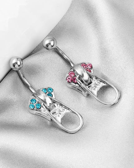 MODRSA 1PC Stainless Steel Belly Button Piercing Punk Crystal Zipper Navel Ring Creative Dangle Belly Piercing Jewelry