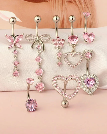 Belly Button Dangle Belly Rings Surgical Stainless Steel Cute Bow Butterfly Heart Flower Belly Button Piercing Jewelry For Women