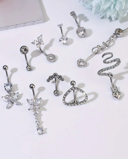 Bobisty Navel Ring 14G Heart Snake Butterfly CZ Dangling Belly Ring for Women Stunning Belly Button Piercing Jewelry