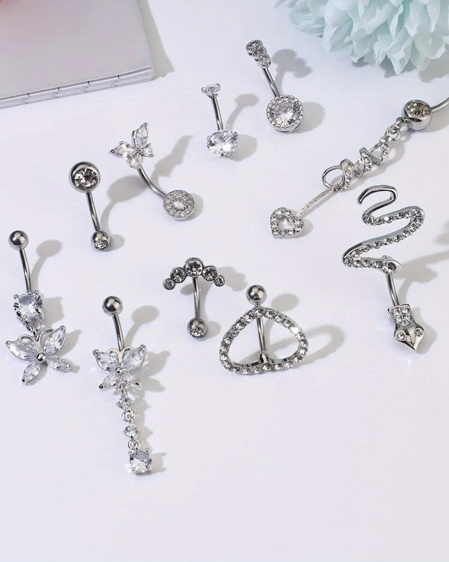 Bobisty Navel Ring 14G Heart Snake Butterfly CZ Dangling Belly Ring for Women Stunning Belly Button Piercing Jewelry