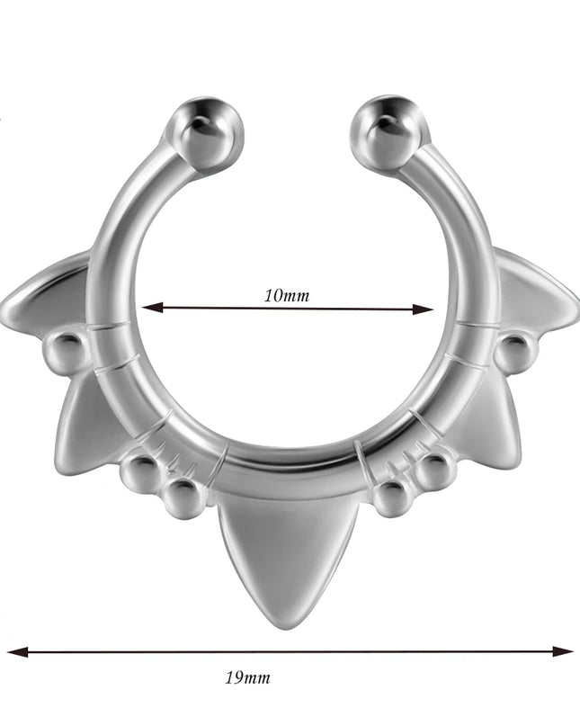 1PC Stainless Steel Irregular Ox Horn Fake Nose Ring Fangs Non Piercing Clip on Nose Hoop Cone Septum Fake Nose Piercing Jewelry