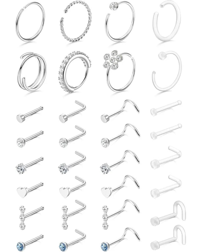 Bobisty 1Pc Nose Rings for Women Men Surgical Stainless Steel Retainer Clear Nose Rings Hoops Cartilage Tragus Piercing Jewelry
