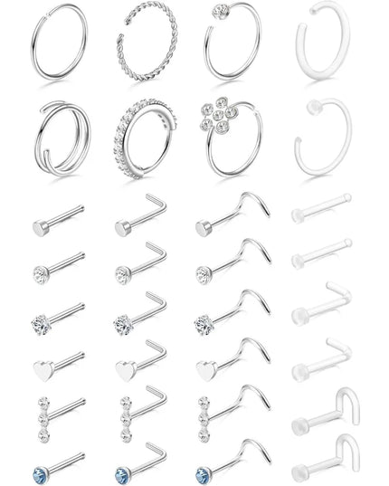 Bobisty 1Pc Nose Rings for Women Men Surgical Stainless Steel Retainer Clear Nose Rings Hoops Cartilage Tragus Piercing Jewelry