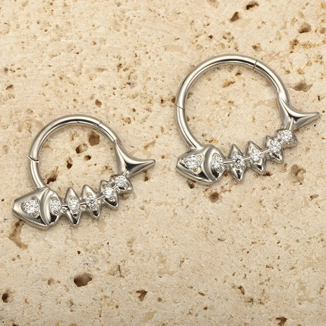 G23 Titanium Fishbone Spike Nose Ring Hinged Clicker Septem Piercing Gothic Zircon Anodized Segment Hoop Ring Daith Earring