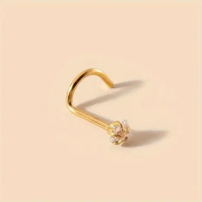 1pc Star-Shaped Heart Cubic Zirconia S Nose Stud Pierced Hook Nose Ring Stainless Steel Nose Piercing Jewelry Gift